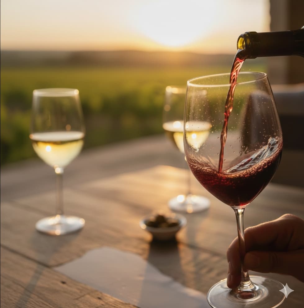 Wine Pour at Sunset